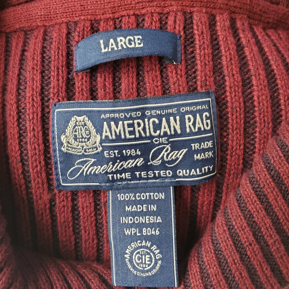 Men's American Rag Shawl Neck Ribbed Detail Burgundy Sweater Sz L Old Money Nice - Picture 7 of 8